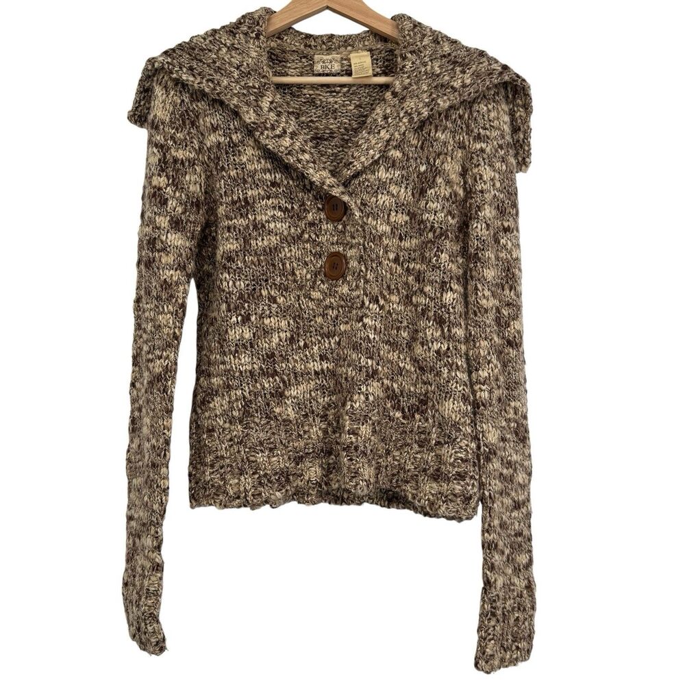 BKE Women's Wool Blend Knit Sweater Size L Brown Markled Shawl Collar Gilmore